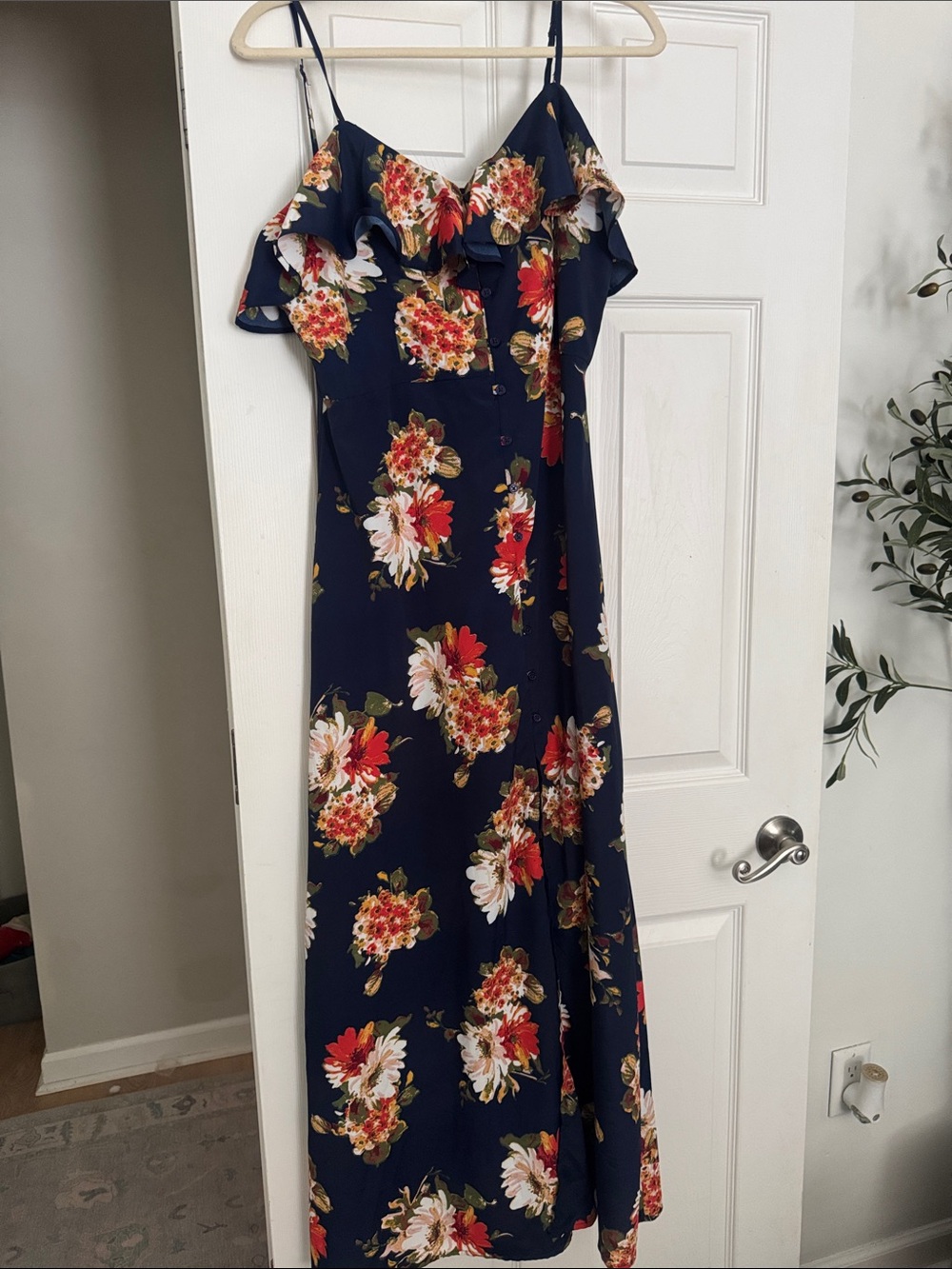 Band of Gypsies Navy Floral Ruffle Maxi Dress